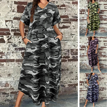 Robe maxi pour femmes avec un design camouflage moderne et des poches pratiques Chic und Stil