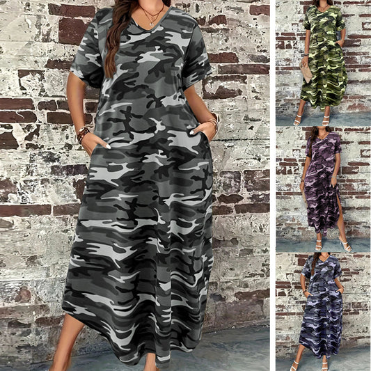 Robe maxi pour femmes avec un design camouflage moderne et des poches pratiques Chic und Stil