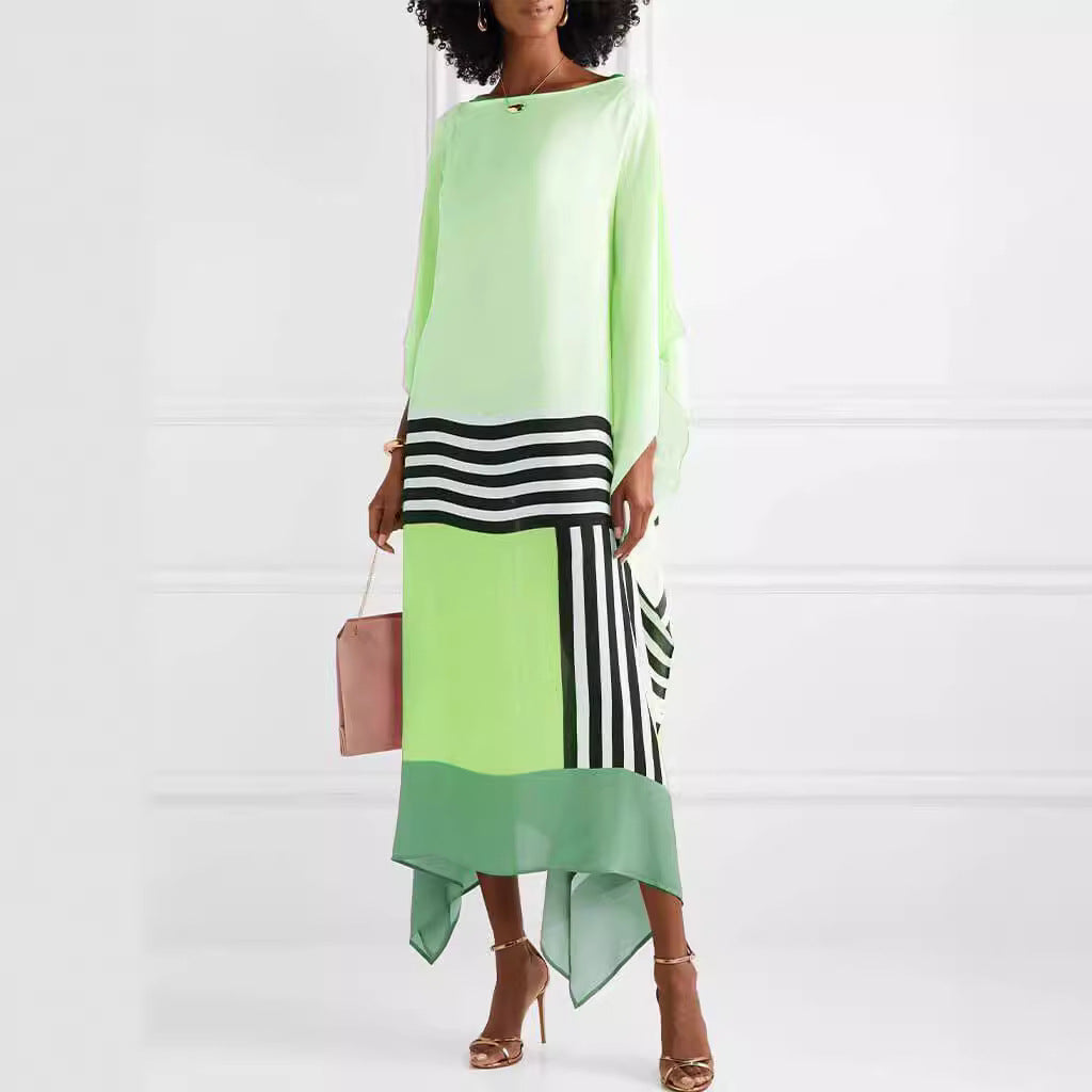 Robe maxi aérienne pour femmes avec motif graphique moderne et ourlet asymétrique Chic und Stil