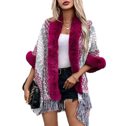 Dames Pull-over doux avec garniture en fausse fourrure luxueuse Chic und Stil