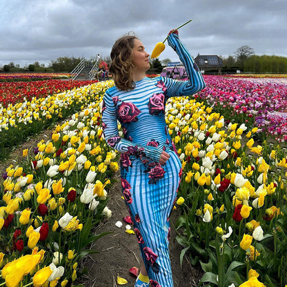 Robe Bodycon à rayures florales Chic und Stil pour femmes