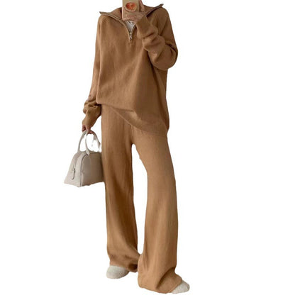 Women Thick Knit Pull and Wide Leg Pants Set Chic and Style