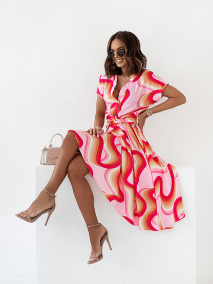 Dames Imprimé Tropical Robe Chemise Chic und Stil