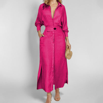 Robe chemise élégante pour femmes avec ceinture à la taille et fentes latérales Chic und Stil