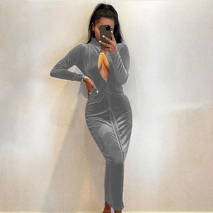 Robe de soirée élégante pour dames avec décolleté en V profond et manches longues Chic und Stil