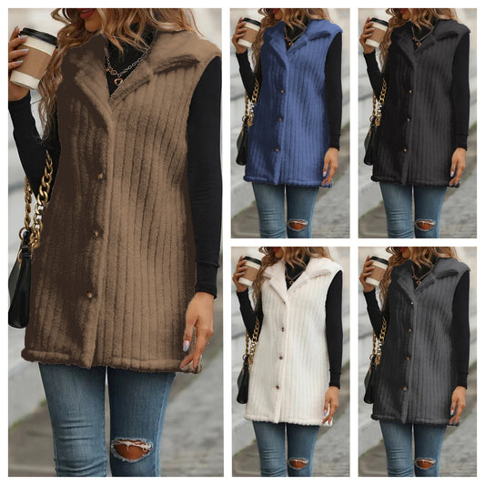 Dames Gilet douillet à manches longues avec patte de boutonnage et design structuré Chic und Stil