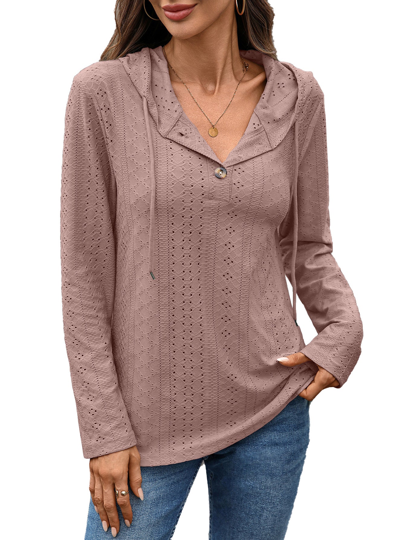 Chemisier pour femmes avec un motif de petits trous et capuche Chic und Stil