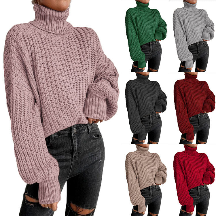 Pull en laine épaisse pour femmes avec col haut et manches évasées Chic und Stil