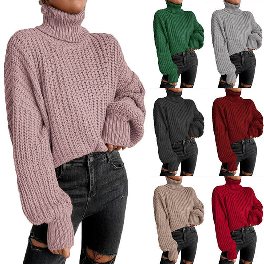 Pull en laine épaisse pour femmes avec col haut et manches évasées Chic und Stil