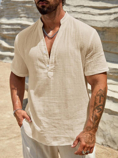 Chemise décontractée à manches longues pour hommes avec col montant et détail de bouton moderne Chic und Stil