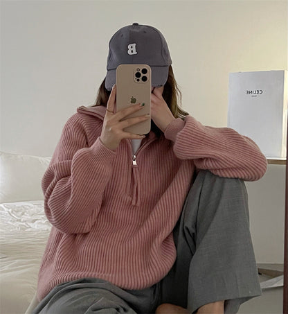 Pull en tricot pour dames avec col haut et structure en côtes Chic und Stil