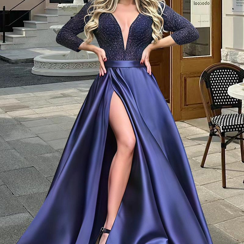 Robe de soirée élégante pour femme avec décolleté en V profond et fente latérale Chic und Stil