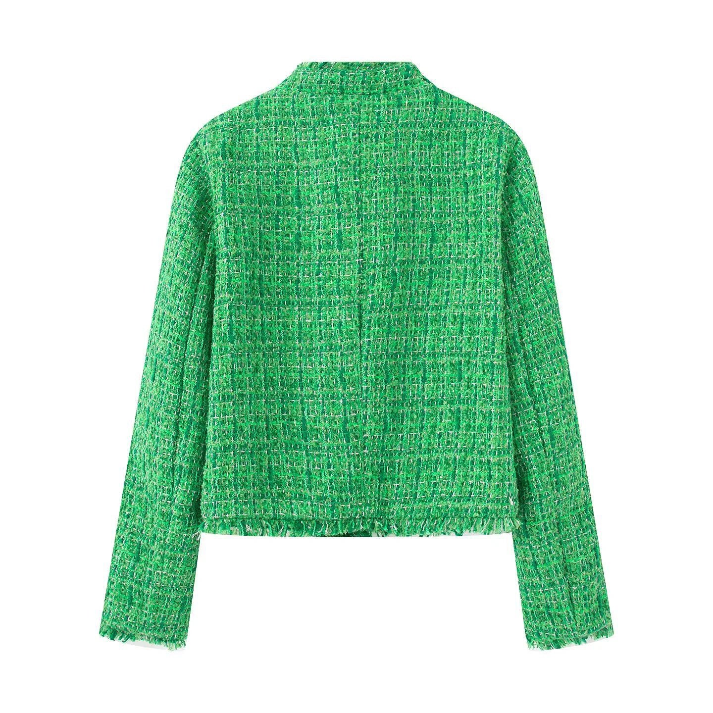 Dames élégante veste courte en tissu texturé avec boutons dorés Chic und Stil