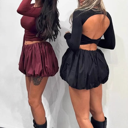 Robe courte à volants pour femmes avec manches longues et taille élastique Chic und Stil