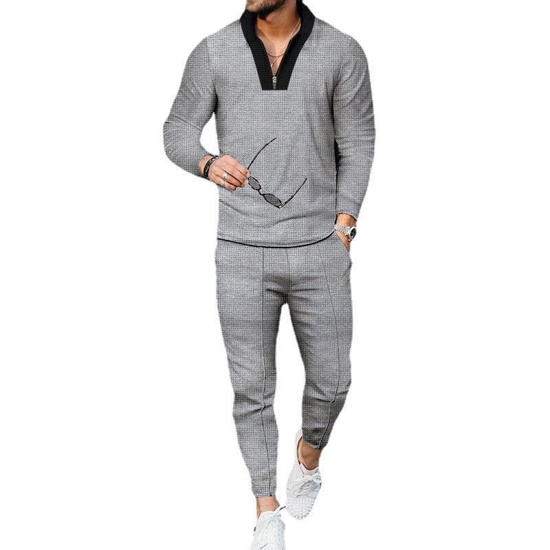 Men Elegant Casual Set with Structured Top and Matching Pants Chic and Style