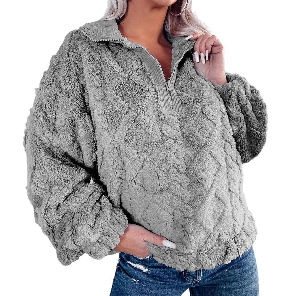 Pull en polaire douillet pour femmes avec fermeture éclair et motif alvéolé Chic und Stil