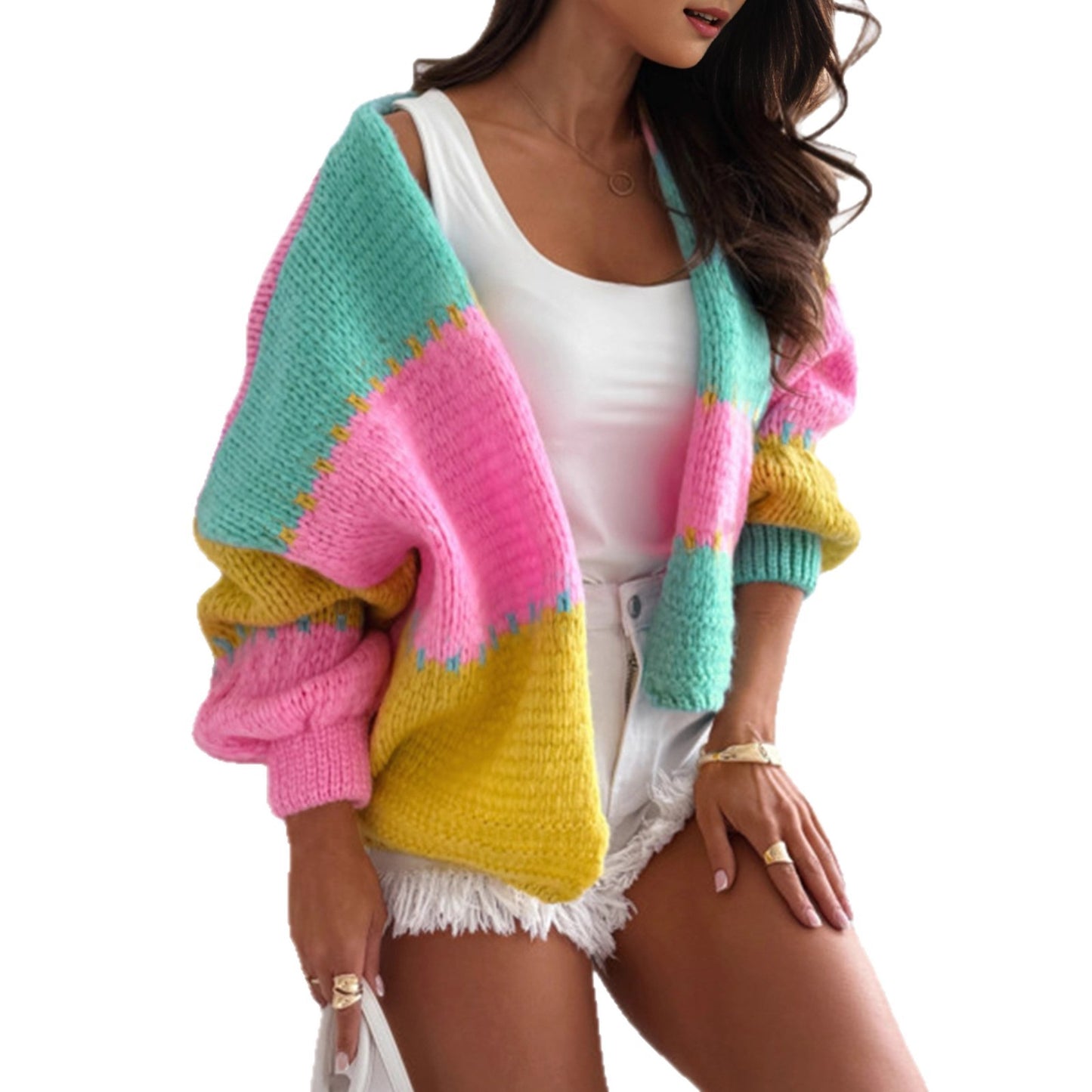 Veste en tricot oversize décontractée pour femmes avec design à blocs colorés Chic und Stil