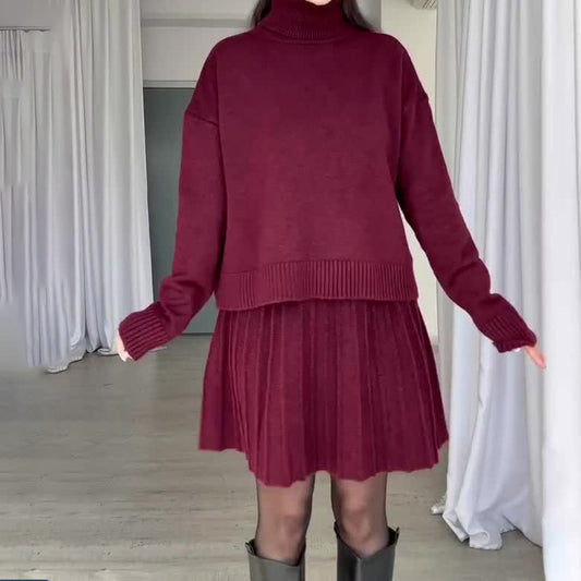 Dames Ensemble en tricot élégant avec col roulé et jupe fluide Chic und Stil