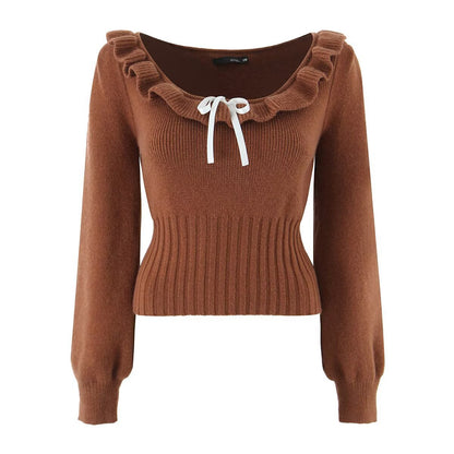 Pull en tricot élégant pour dames avec des détails à volants et cordon de serrage Chic und Stil