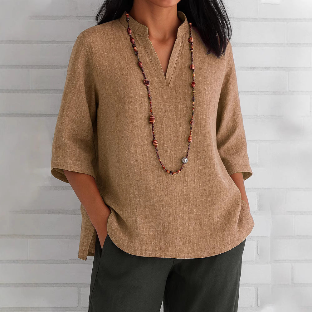 Blouse décontractée pour femmes avec décolleté en V et poches latérales Chic und Stil