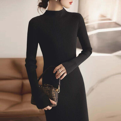 Robe en tricot pour femmes avec col montant et structure côtelée Chic und Stil