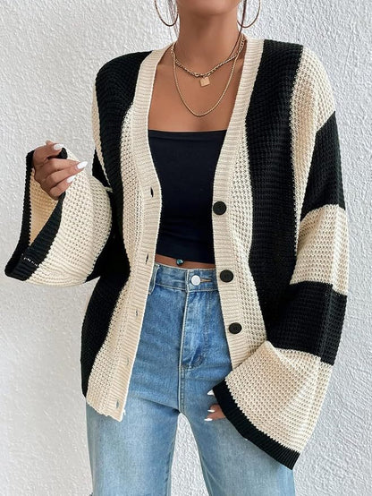 Dames cardigan stylé avec larges rayures bloc Chic und Stil
