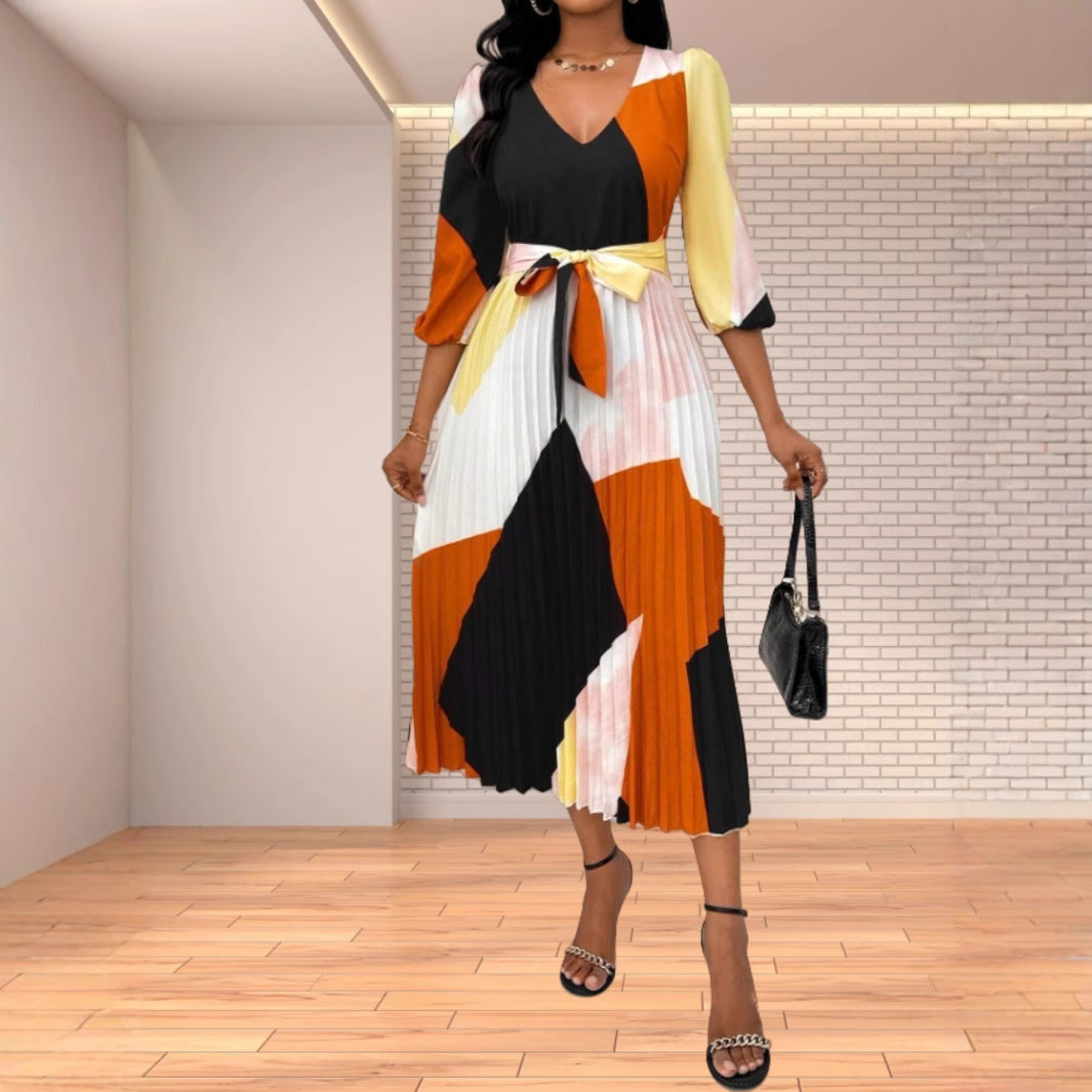Femmes jupe plissée coupe couleur robe midi Chic und Stil