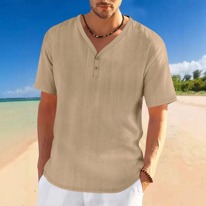 Chemise Henley à manches courtes pour hommes avec design texturé et accents à la mode Chic und Stil