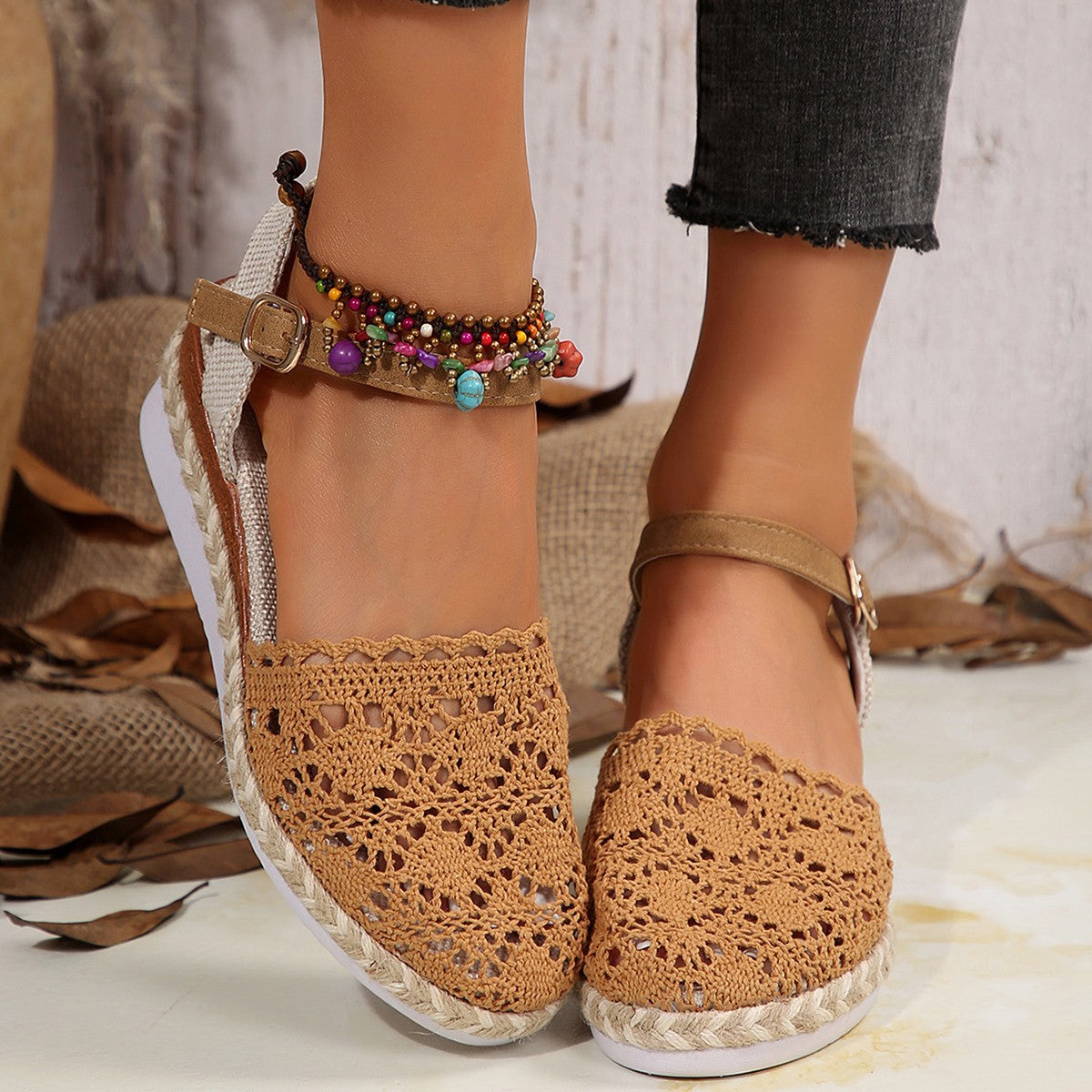 Dames espadrilles avec un design en crochet élégant et une semelle confortable Chic und Stil
