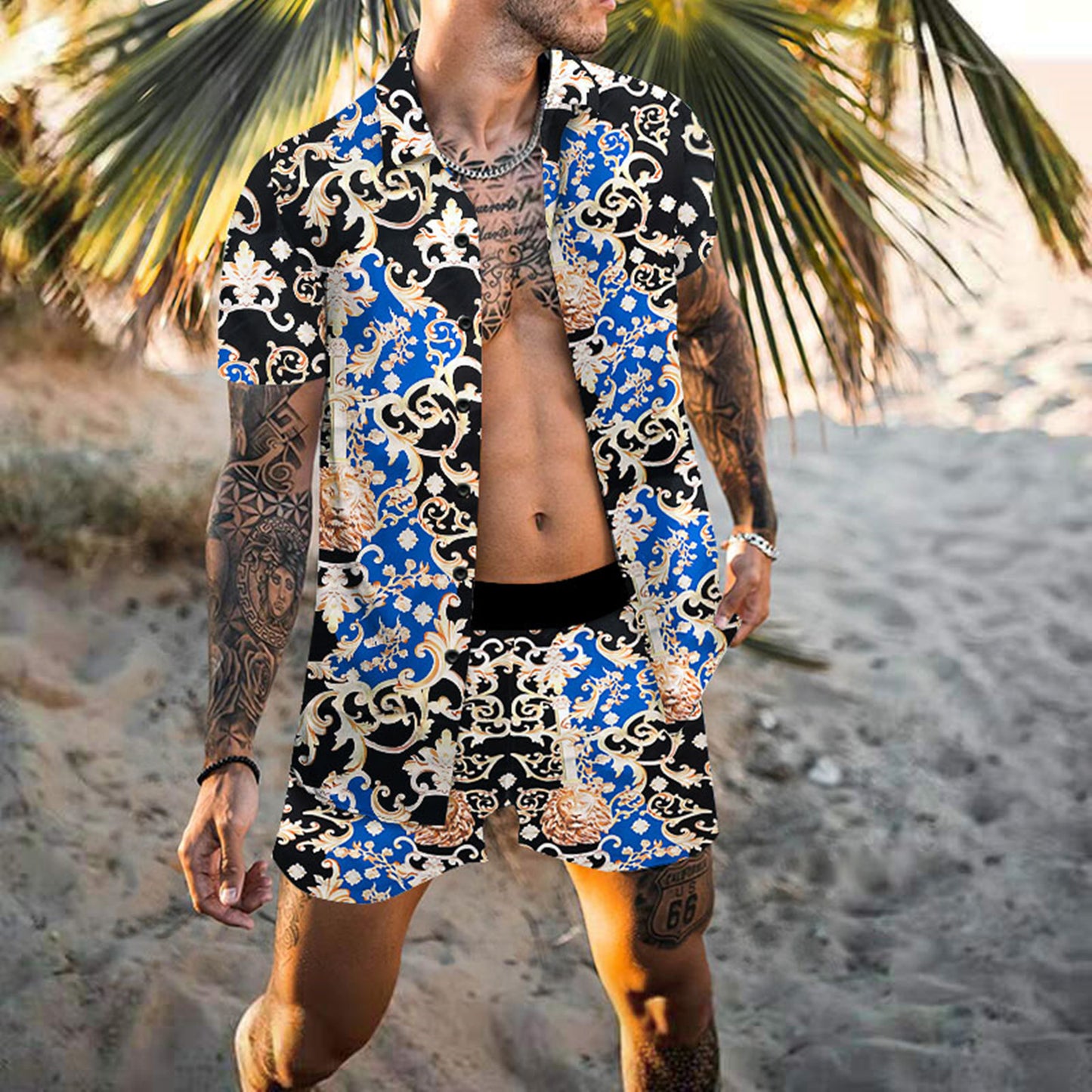 Hommes ensemble de plage à motifs à manches courtes élégant Chic und Stil