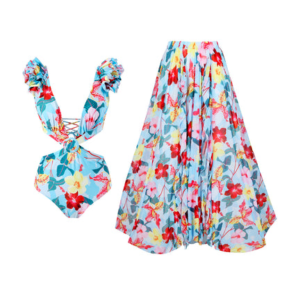 Maillot de bain femme avec détails en volants et jupe imprimée Chic und Stil