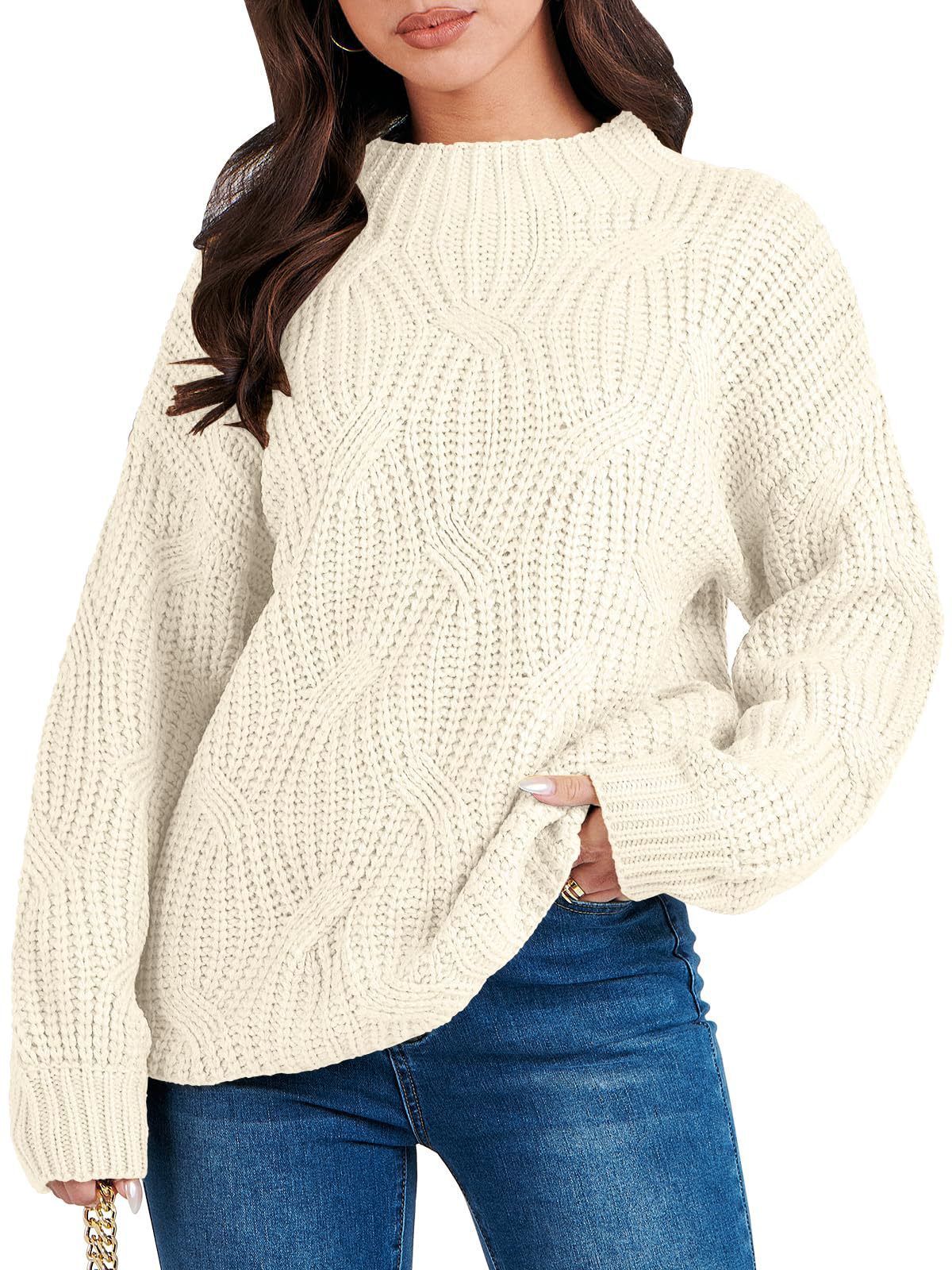 Dames gros pull en tricot avec motif en vagues extravagant et col haut Chic und Stil