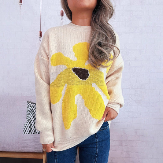 Femmes pull en tricot ludique avec application florale Chic und Stil