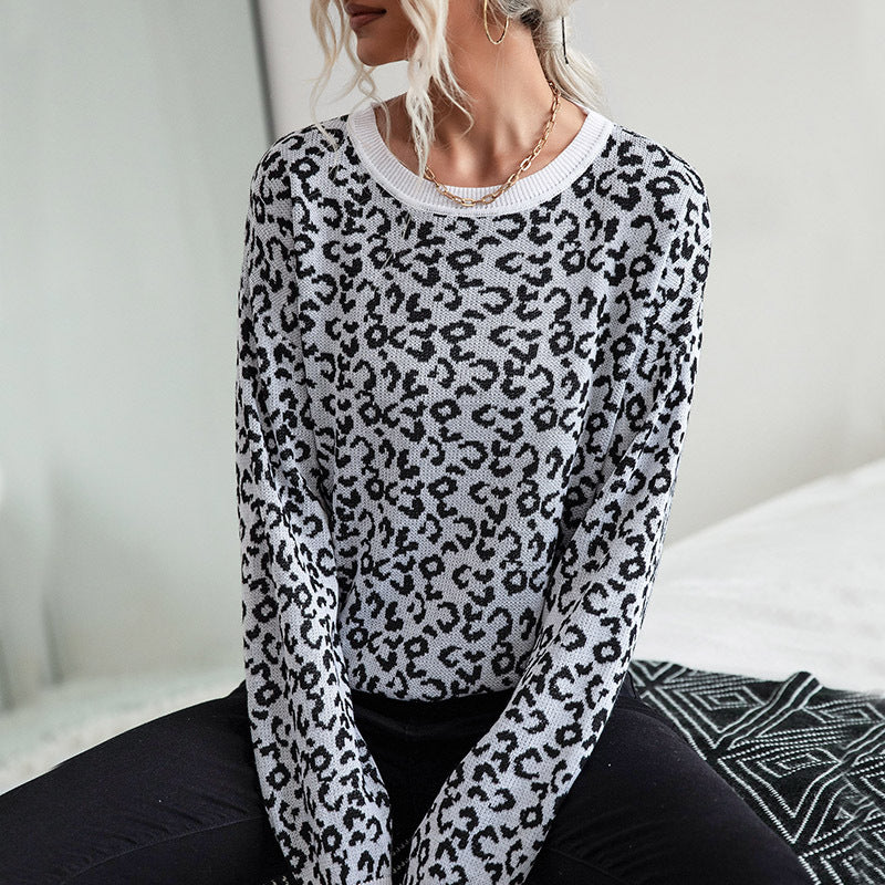 Pull en tricot tendance pour femmes avec un motif léopard décontracté et un col rond Chic und Stil