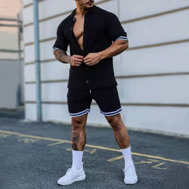 Leisure set for men with modern short sleeve shirt and chic and stylish shorts