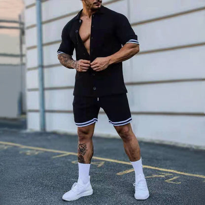 Leisure set for men with modern short sleeve shirt and chic and stylish shorts