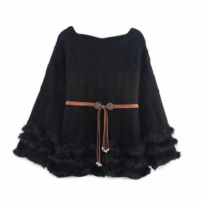 Dames Élégante Gilet en Tricot avec Volants et Garniture en Fourrure Synthétique Chic und Stil