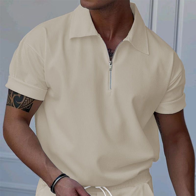 Chemise polo à manches courtes pour hommes avec fermeture éclair et tissu structuré Chic und Stil