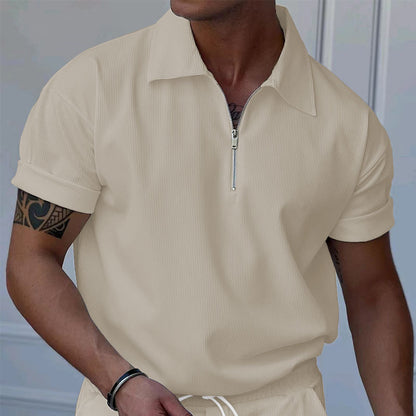 Chemise polo à manches courtes pour hommes avec fermeture éclair et tissu structuré Chic und Stil