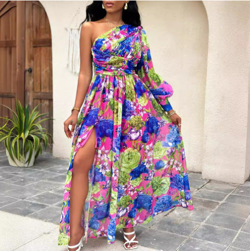 Robe maxi à épaule unique à motif floral Chic und Stil