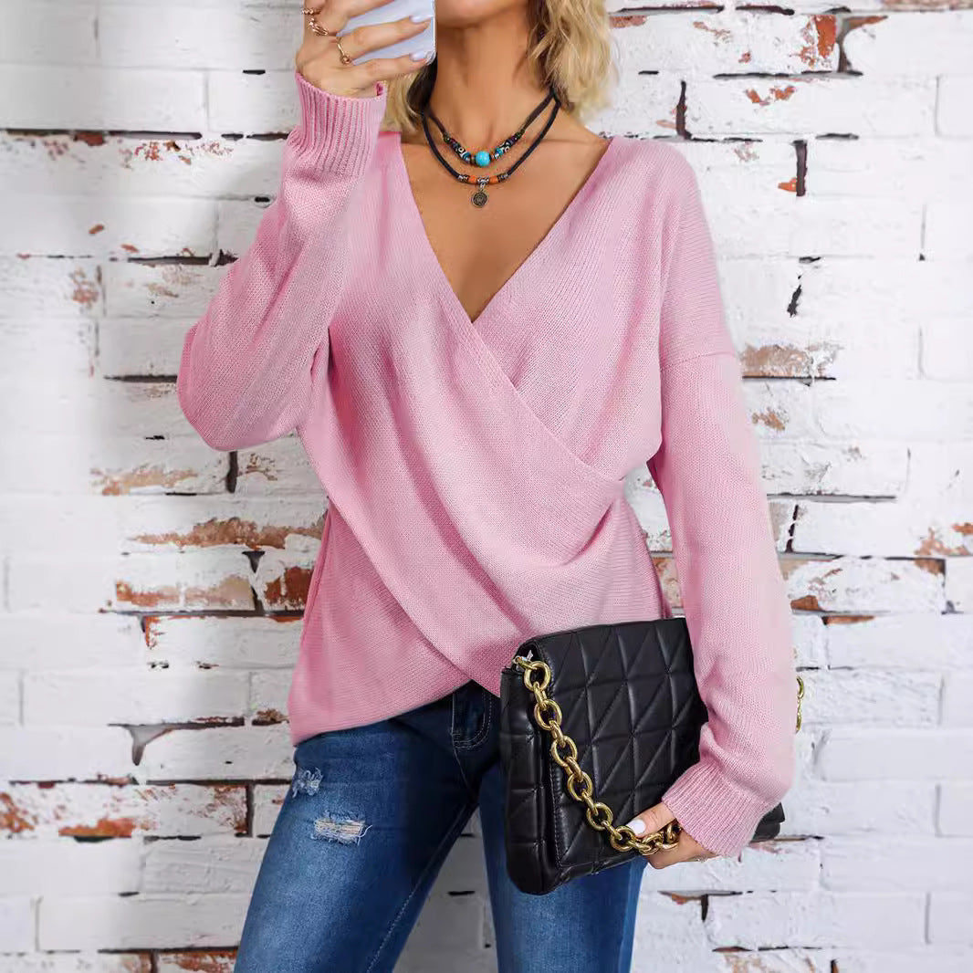 Pull-over féminin à enrouler avec décolleté en V plongeant et coupe décontractée Chic und Stil