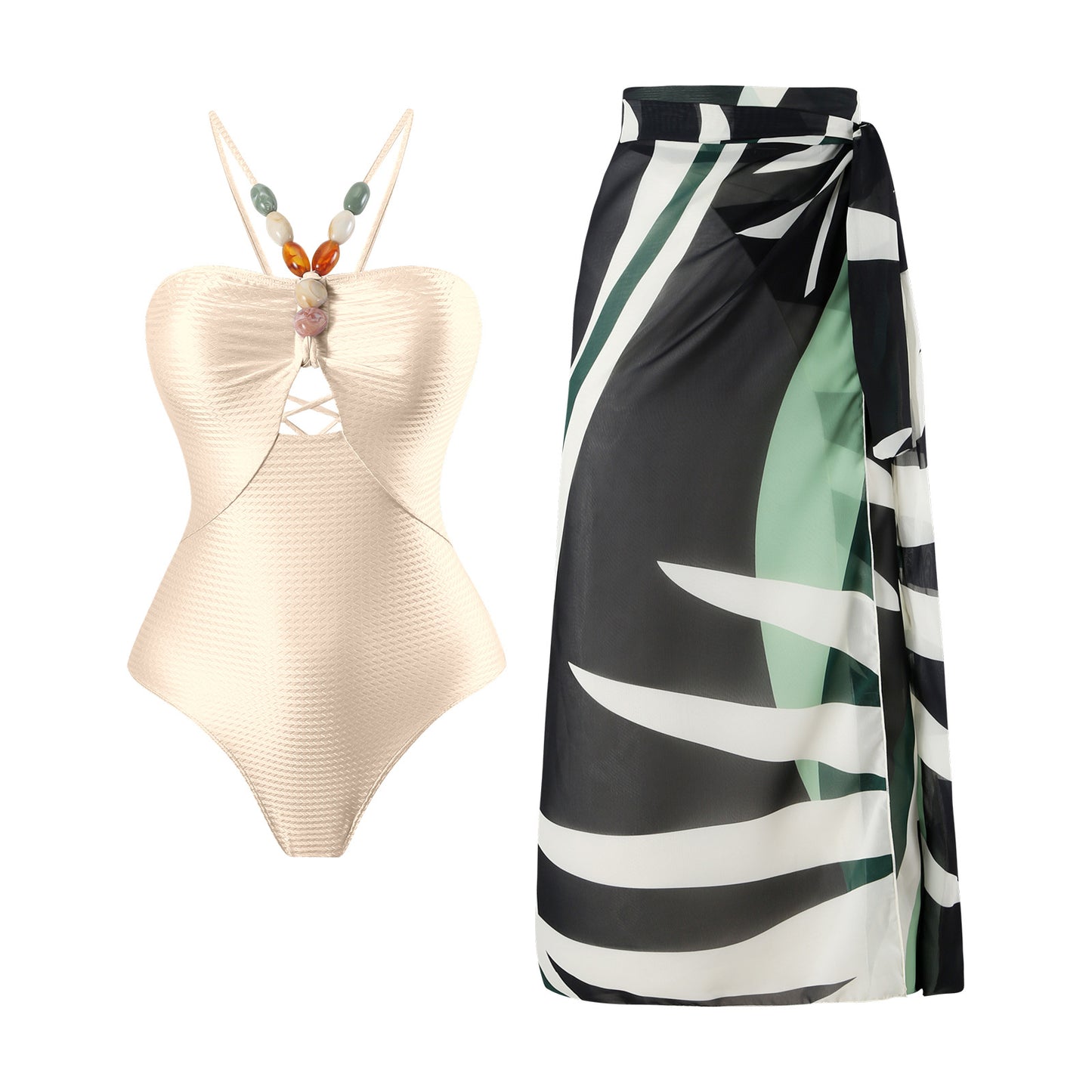 Maillot de bain une pièce pour femmes avec des accents en perles décoratives et une élégante jupe maxi Chic und Stil