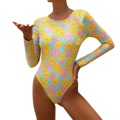Maillot de bain à manches longues pour femmes avec motif floral et col haut Chic und Stil