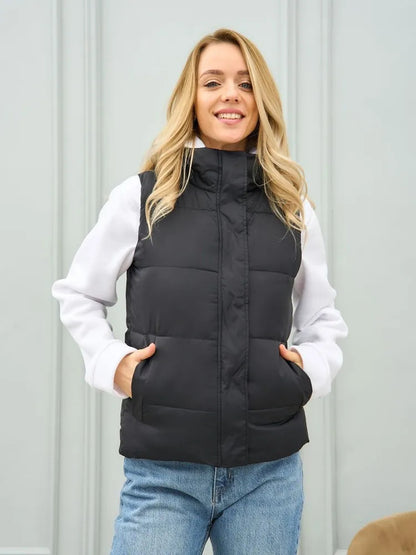 Dames élégante gilet matelassé avec col montant et poches pratiques Chic und Stil