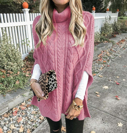 Poncho en peluche pour femmes avec col haut et motif en torsades Chic und Stil