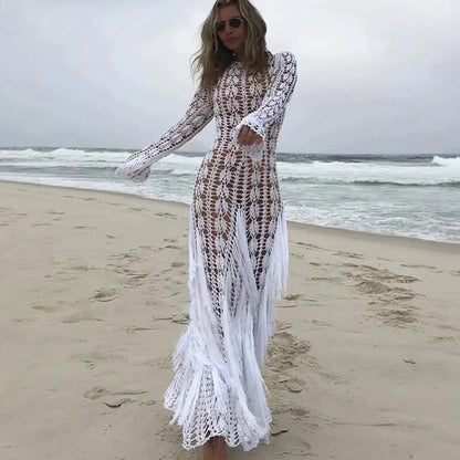 Robe maxi en tricot pour femmes avec un motif ajouré élégant et une coupe plus longue Chic und Stil