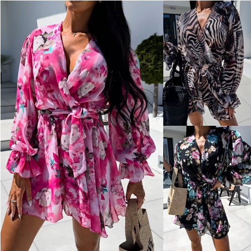 Robe portefeuille florale pour femme avec ceinture ajustable Chic und Stil