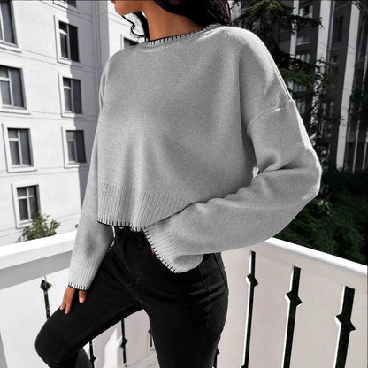 Pull en maille décontracté pour femmes avec des coutures contrastantes et une coupe courte Chic und Stil