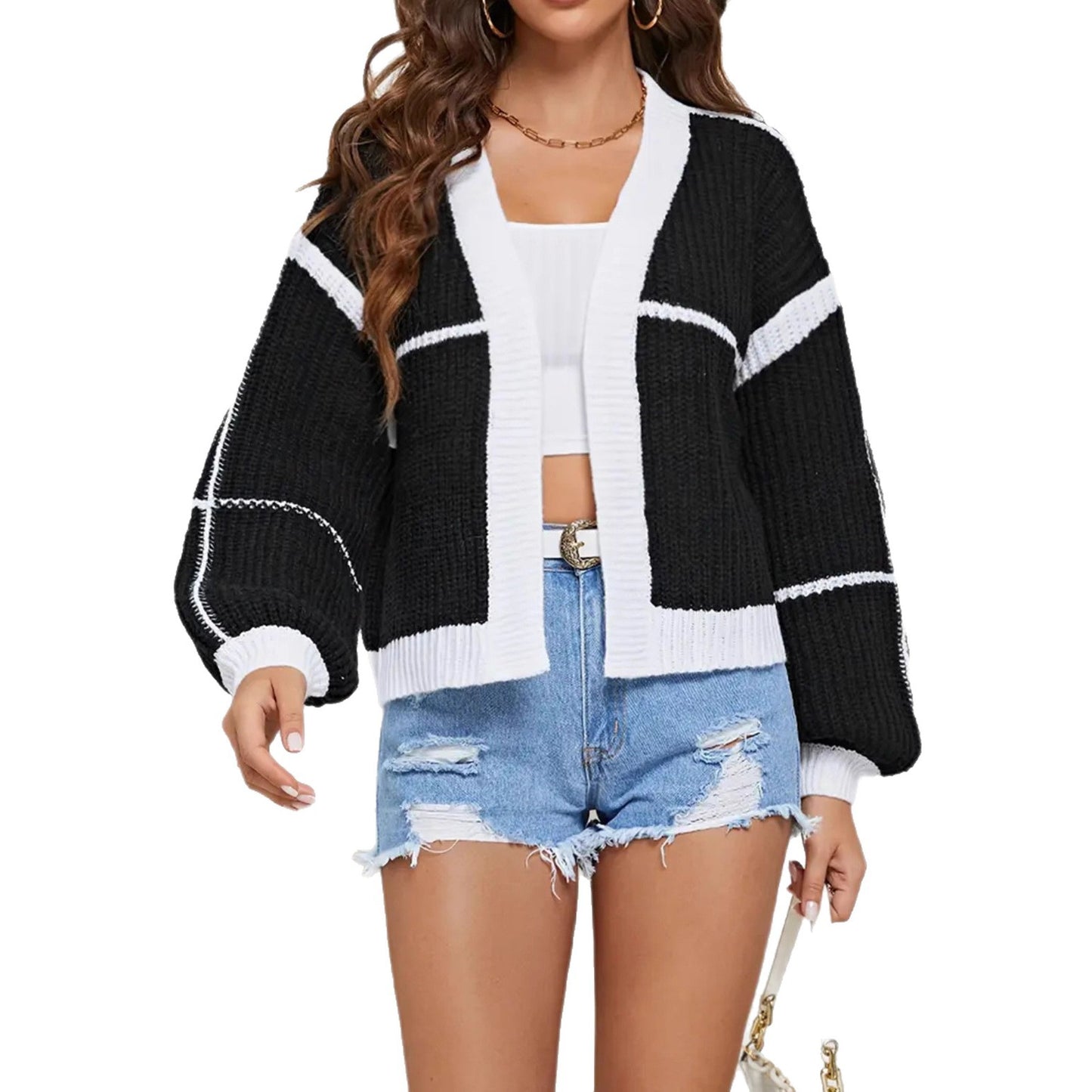 Cardigan en maille décontracté pour femmes avec des manches volumineuses et une coupe ample Chic und Stil