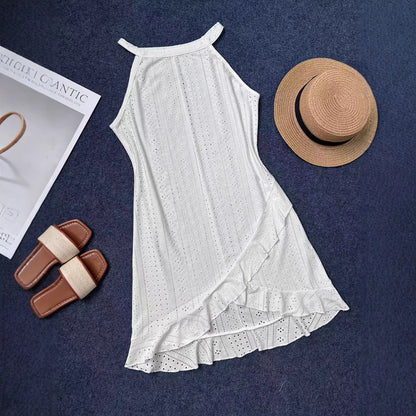 Robe de plage d'été pour femmes avec ourlet à volants et motif en trou respirant Chic und Stil